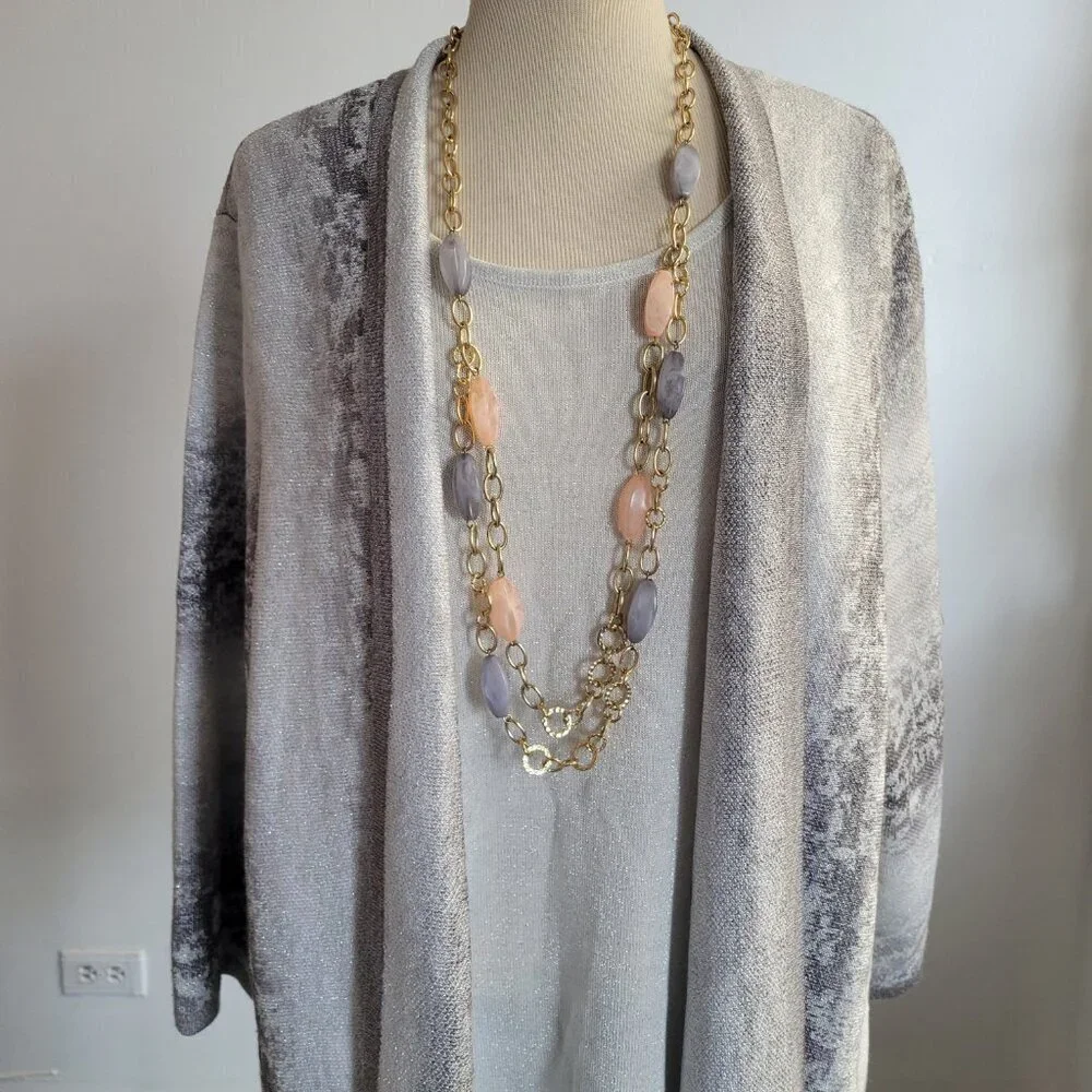 Alfred Dunner Silver Sequin Open-Front Cardigan Sweater & Matching Top (S: 1X)